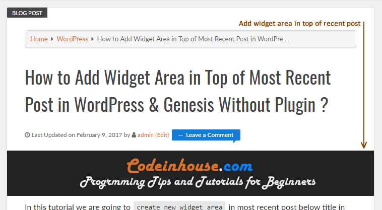 add widget area below post title in genesis