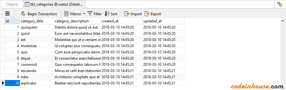 List of Dummy Data Prepared for VueJS 2 Update Operation